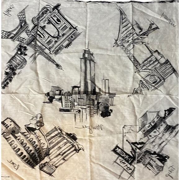 Echo Silk Handkerchief Scarf City Sketch Print New York Rome Tokyo Shanghai Vtg - Picture 2 of 7